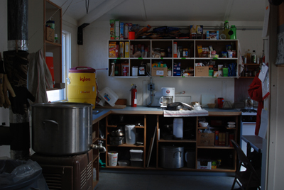 Kitchen in F6 hut (one of two rooms; the other being the lab)