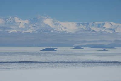 Small islands popping out of the frozen Ross Sea